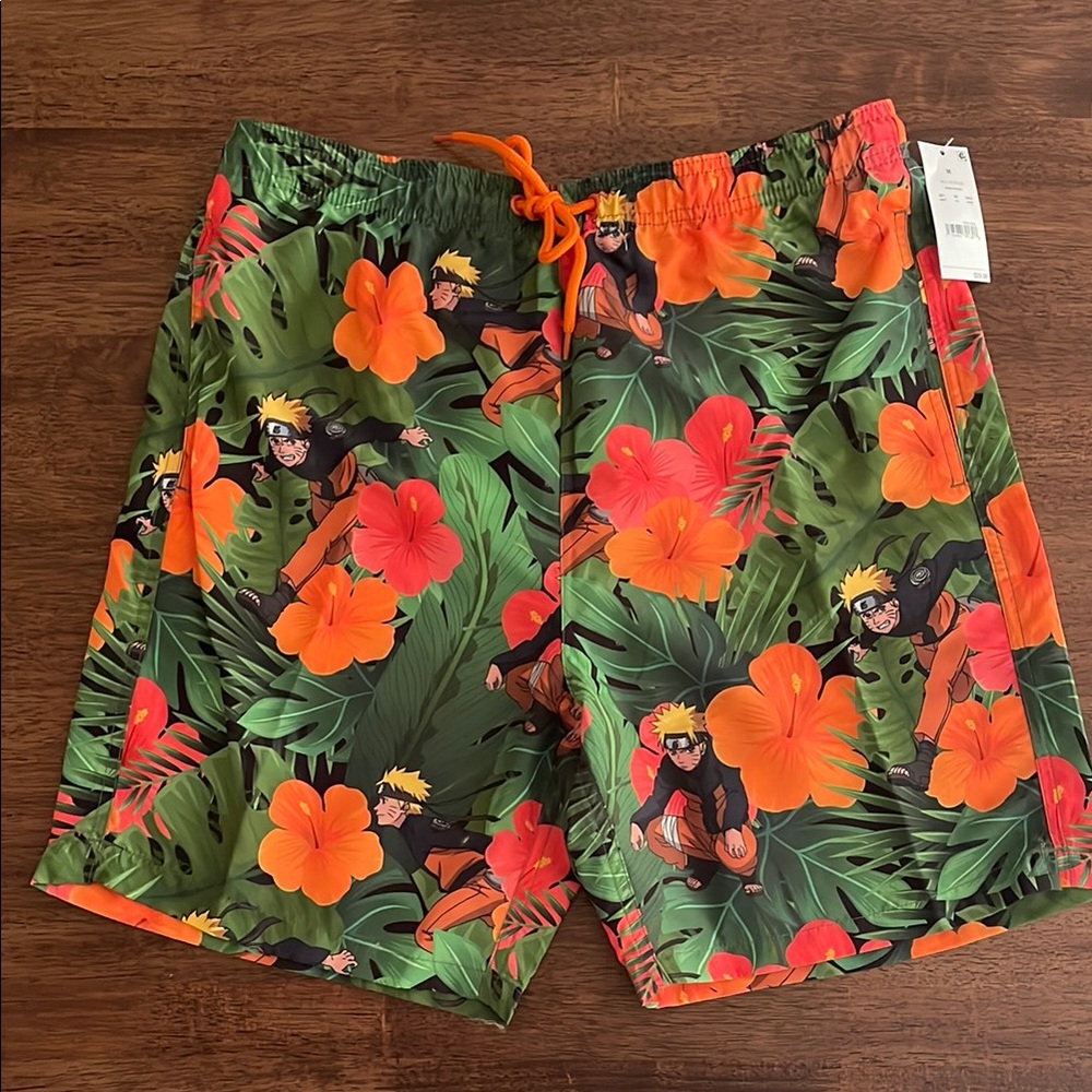 Naruto elastic waist swim trunks